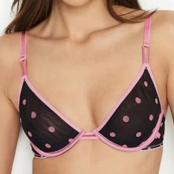 New! Victoria's Secret Bra Polka Dot Unlined Demi Mesh Sexy Sheer 20046 - Picture 1 of 7